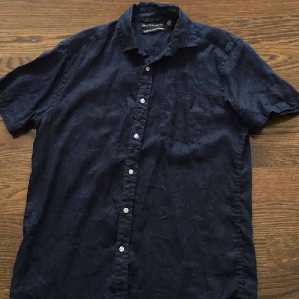 Navy Men’s Linen Shirt from Saks Fifth Avenue (M)